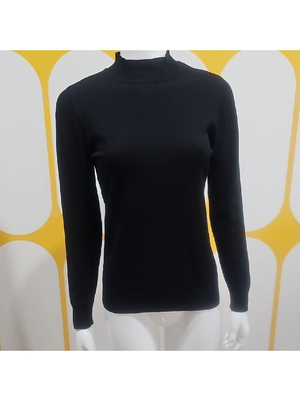 Capsule Wardrobe Cielo Black Mock Neck Knit Long Sleeved Top Office Size M